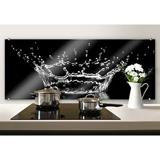 K&L Wall Art Herd Spritzschutz Glasbild Küche Panorama Wanddeko Küchenrückwand 100x40cm mit Klemmbefestigung Edelstahl