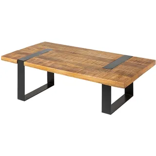 Riess Ambiente Massiver Couchtisch Iron Craft 100cm braun Natur Mangoholz schwarz Metall Sofatisch Holztisch Wohnzimmertisch Industrial-Design Massivholz