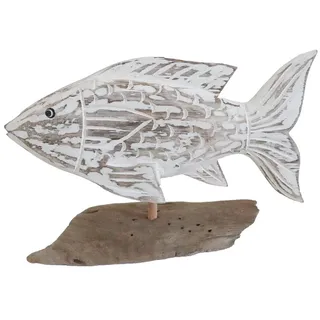 Kaufhaus le petit Tierfigur Deko Holz Fisch auf Treibholz Sockel Maritim Zierfisch Skulptur Figur, Tier Fischfigur Holzfisch Dekofigur Dekoskulptur Dekoobjekt