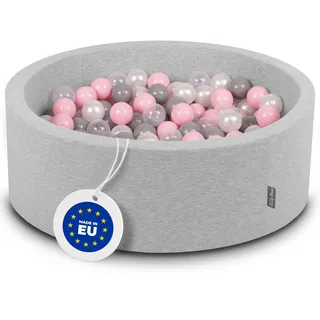 KiddyMoon Bällebad 90X30cm/200 Bälle ∅ 7Cm Bällepool Mit Bunten Bällen Für Babys Kinder Rund, Hellgrau:Perle/Grau/Transparent/Rosa