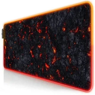 Titanwolf Gaming Mauspad RGB Mousepad 800 x 300 x 3 mm, LED Multi Color XL Tischunterlage, rutschfest, abwaschbar, Geschwindigkeit & Präzision, Lavamotiv schwarz