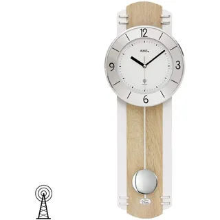 AMS 5291 Wanduhr Funk Funkwanduhr mit Pendel Pendeluhr Holz Sonoma Optik
