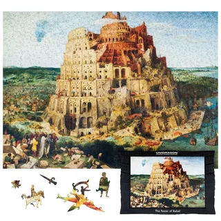 UNIDRAGON Holzpuzzle für Erwachsene - The Tower of Babel - 1000 Teile | 43.5 x 59.5 cm - Einzigartig geformte Puzzleteile - Lasergeschnittenes Holz - Holzgeschenkbox