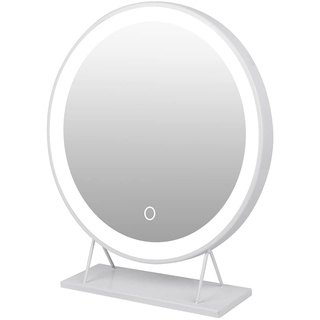 XUANYU Groß Runde Schminkspiegel mit Beleuchtung mit Metallrahmen Beweglich Tischspiegel Standspiegel, Eine Vielzahl von Spezifikationen (Weiß, Kaltweiß Licht, 50cm)
