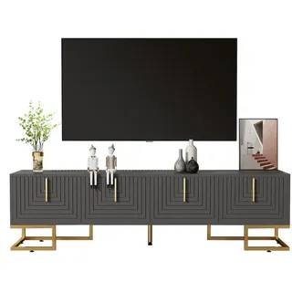 Refined Living Lowboard TV-Schrank, lowboard mit strukturierter Tür, Wohnzimmer Fernsehtisch (1 Artikel, 4 Türen, 170*40*45,5cm, 1 St., TV Board), TV-Möbel mit Schubladen, goldenen Griffen und goldenen Füßen grau|schwarz