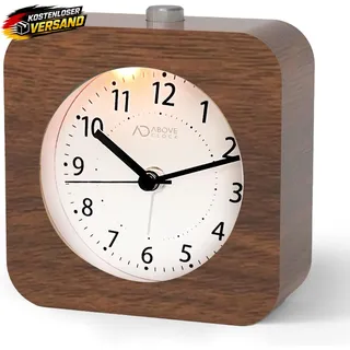 Analoger Holzwecker ohne Ticken mit Snooze Nachtlicht für Schlafzimmer