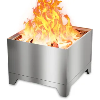 HongTaok 50 cm Rauchfreie Feuerschale Edelstahl, Feuerstelle Outdoor Camping Fire Pit, Quadratisch Feuerschalen für den Garten, Abnehmbare Ascheplatte, mit Schürhaken & wasserdichte Tasche