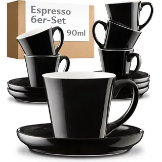 Cosumy Espressotasse Espressotassen Set 6er mit Untertassen - Keramik Mokkatassen - 70ml, 12-tlg., Keramik, 70ml schwarz