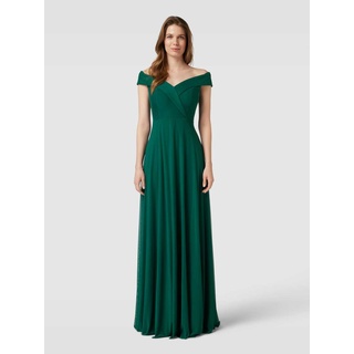 Off-Shoulder-Abendkleid mit gelegten Falten, Smaragd, 36