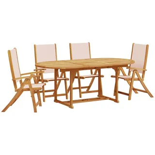 Gartenmöbel-Set, Essgruppe 5-tlg., Akazie Massivholz geölt, Textilene Creme, ausziehbarer Tisch 150-200x100x74 cm, klappbare Stühle 5-fach verst... - Creme