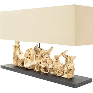 Natürliche Design Tischleuchte PURE UNIQUE 80cm beige Treibholz mit Leinenschirm Massivholz Tischlampe Wohnzimmerlampe - Naturbelassen