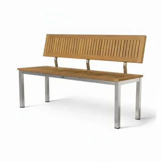 ALEOS. Gartenbank 140cm Parkbank Sitzbank 2-Sitzer Bank Edelstahl Teak A-Grade