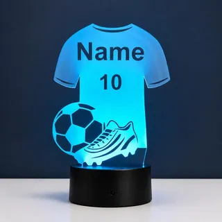 Personalisierte Fußball Lampe – Geschenkidee für Kinder & Erwachsene – LED Nachtlicht & Tischlampe mit Wunschname & Zahl – Fußball Deko für Wohnzimmer, Schlafzimmer & Kinderzimmer, 16 Farben dimmbar