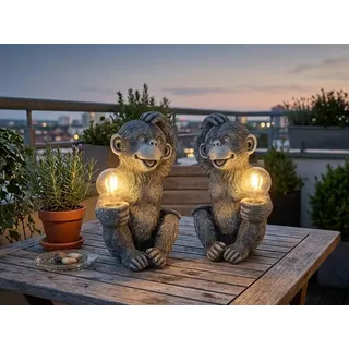 2er Set Ausgefallene Solarleuchten für den Garten & Balkon Affenlampe, H: 32,5cm - Grau