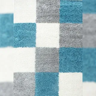 KADIMA DESIGN Teppich Hochflor Langflor Karo Kuschelig Waschbar Strapazierfähig Wohnzimmer Schlafzimmer Türkis 160x230 cm – RHEIN von Kadima Design