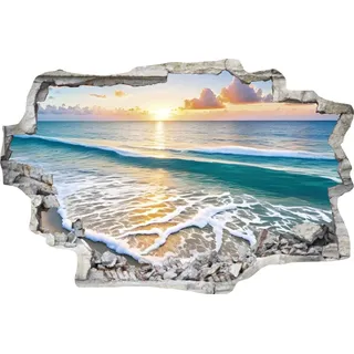 DesFoli Wandtattoo Sonnenuntergang Meer - verschiedene Rahmentypen DW000113 Farbe Grauer Stein Querformat, Größe 90 cm x 60 cm
