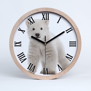 Tulup Holzuhr ⌀ 25cm Modern Runde Dekoration Uhr Holz Wanduhr Stille Uhren Schwarze Uhrzeiger - EIN Eisbär