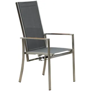 OUTLIV. Oviedo Gartenstuhl, verstellbar, stapelbar, Silber/Dunkelgrau | Textilene und Edelstahl; verstellbar und stapelbar; 56x62x106cm; Silber/Dunkelgrau; platzsparend, komfortabel