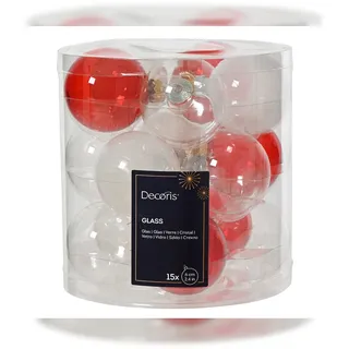 Christmas Decorations 15 Weihnachtskugeln Glas 6cm Christbaumkugeln Weihnachtsbaumkugeln Christbaumschmuck Weihnachtsbaumschmuck Rot Weiß Klar transparent Mix