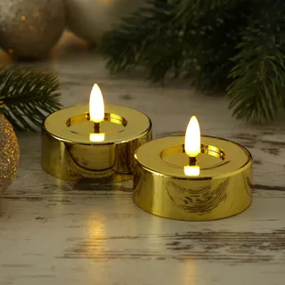 MARELIDA LED Maxi Teelichter flackernd D: 6,5cm gold glänzend 2er Set