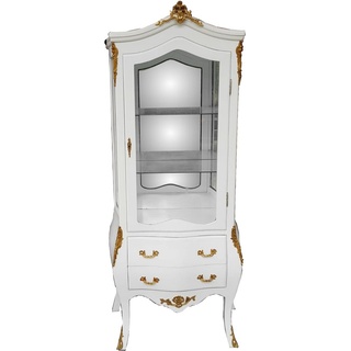 Casa Padrino Barock Vitrine Weiß / Gold mit Spiegelglas - Vitrinenschrank - Wohnzimmerschrank Glasvitrine