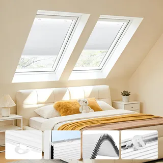 Grandekor Wabenplissee Plissee ohne Bohren Verdunkelung mit extra starken Saugnäpfen, Thermo Doppelplissee für Dachfenster & Fenster, Sonnenschutz Sichtschutz Isoliereffekt,Weiß-Weiß 85x120cm