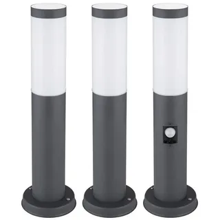 GLOBO LIGHTING Sockelleuchten, Leuchtmittel nicht inklusive, Wegeleuchte Außenstehleuchte Bewegungsmelder Gartenlampe anthrazit 3x
