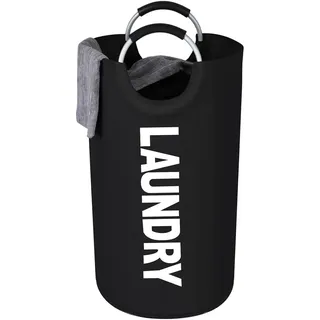 Faltbarer Wäschesack, Laundry Baskets, Wäschesammler mit Griff, Wäschesack aus Oxford Stoff, Tragbarer Wäschetonne, Groß Faltbarer Korb, für Wohnung, Wohnheim und Wohnwagen (Black-90ML)