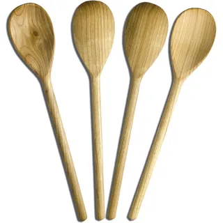 RiveraKitchen Holzlöffel | Kochlöffel Set 4 aus Kirschholz 30cm Länge | Küchenutensilien, Suppenlöffel und Kochlöffel aus Holz| perfektes Küchenaccessoire