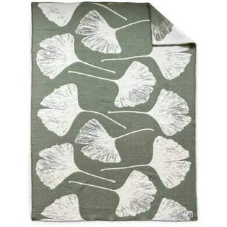 JOWOLLINA Wolldecke Plaid aus Norwegischer Wolle 130x200 cm, Ginkgo Moos Smoke