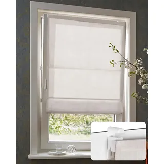 Victoria M. Raffrollo ohne Bohren Leinen Faltrollo Klemmfix, B50 x H175cm | Klemmhalter Fensterjalousien Lichtdurchlässig Elfenbein-meliert, Raffgardine Sichtschutz Aluschienen für Fenster & Türen