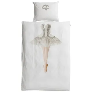 Snurk Kinderbettwäsche Ballerina, Perkal, 2 teilig, Tänzerin, Spitzenkleid, Corsage silberfarben|weiß