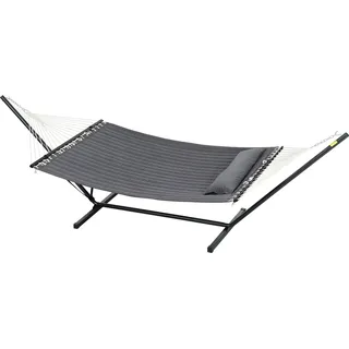 Outsunny Hängematte mit Gestell für den Garten, integriertem Kissen und Sicherheitsseilen, Hängematte aus Baumwolle, Polyester und Stahl, Tragkraft bis zu 150 kg, 368x93x110 cm, Dunkelgrau   Aosom