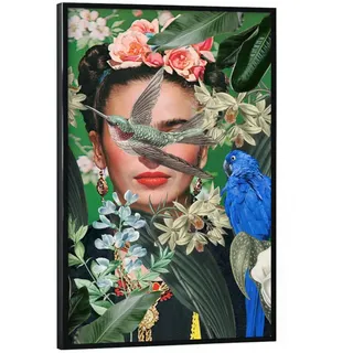 artboxONE Poster mit schwarzem Rahmen 60x40 cm Floral Frida Collage Art - Bild Frida Kahlo botanisch Collage