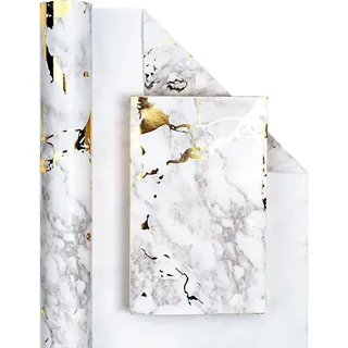 luxuskollektion Geschenkpapierrolle 43 cm 10 m Marmor Goldfolie Weisser Marmor