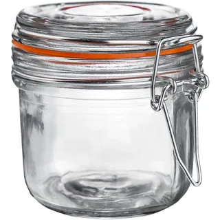 Argon Tableware Glasbehälter mit luftdichtem Metall-Clip-Deckel - 200 ml/6,7 oz - 1 Packung - 4 Farbsiegel - kleiner Küchen-Aufbewahrungsbehälter, rundes Einmachglas