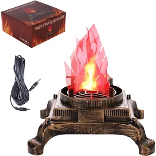 Topchances 3D Künstliche Feuerflammen, Realistische Flammenlampe für Dekoration, Rot, ABS + Stoff, 3W, 5V DC, USB, Freistehend, Rustikal, Wohnzimmer, Schlafzimmer