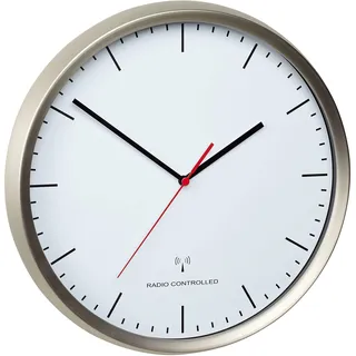 TFA 60.3521 Analoge Funk-Wanduhr mit Edelstahl-Rahmen (Silber mit Batterien)