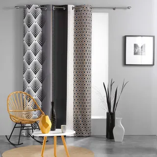 Douceur d'Intérieur Ösenvorhang 140 x 260 cm, Polyester, Bedruckt, Galileo, Schwarz