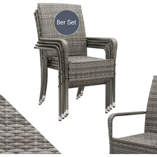 Juskys Yoro Polyrattan Gartenstuhl Grau 8 St.