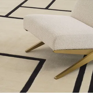 Casa Padrino Luxus Teppich Cremefarben / Schwarz 300 x 400 cm - Handgetufteter Wohnzimmer Teppich aus 100% Neuseeland Wolle - Luxus Qualität