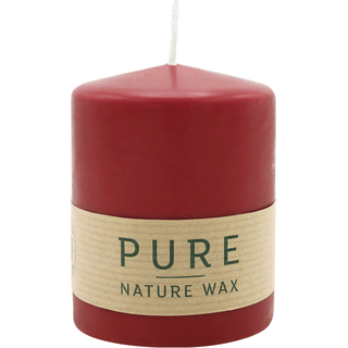 100% PURE, NATURAL WAX, Stumpenkerze, Karminrot, WENZEL, 90/70 mm, Brenndauer ca. 38h, 100% plastikfrei