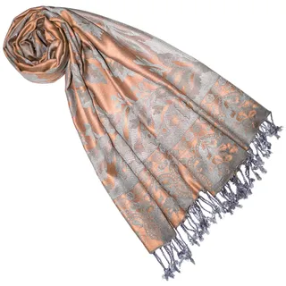 Lorenzo Cana Marken Pashmina Damenschal Naturfaser Floral Blumen Stola Schaltuch Tuch Stola Grau Rosa Apircot Pastell 70 cm x 210 cm 7844677 - 70 x 210 cm