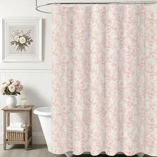 Duschvorhang floral 182 cm x 183 cm, Baumwolle, wasserdicht, für Badezimmer