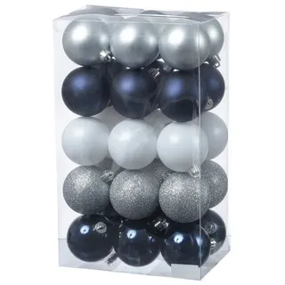 MARELIDA Weihnachtsbaumkugel Weihnachtskugeln Christbaumkugeln bruchfest 6cm blau silber 30Stück (30 St) weiß