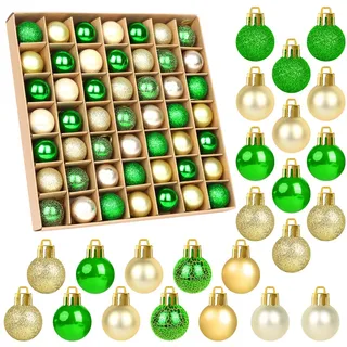 VEYLIN Weihnachtskugeln Set, 49 Stück Christbaumkugeln, Weihnachtsbaumschmuck mit Aufhänger (Grün-Silber-Gold)