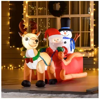 HOMCOM Weihnachtsfigur Aufblasbarer Weihnachtsmann, Weihnachtsdekoration mit LED für Außen (mit LED, Weihnachtsdekoration), Aufblasbarer Weihnachtsmann auf Schlitten mit Schneemann LED Polyester bunt
