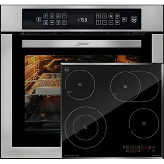 Kaiser Küchengeräte Backofen-Set Herd Set Autark Elektrobackofen,Edelstahl,86 L 15 Fkt., LED-Display mit High Light Glaskeramik Kochfeld 60cm Schwarz glas Facettenschliff-Kanten EH 6306 N R+KCT 6115 F, mit 1-fach-Teleskopauszug, Katalytische Selbstreinigung silberfarben