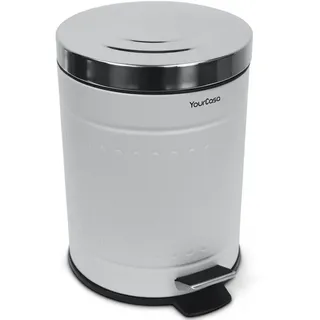 YourCasa Mülleimer YourCasa® Mülleimer Bad [5L] Edelstahl Retro Design - Kosmetikeimer, Fassungsvermögen 5 Liter, Edelstahl pulverbeschichtet, Soft Close grau