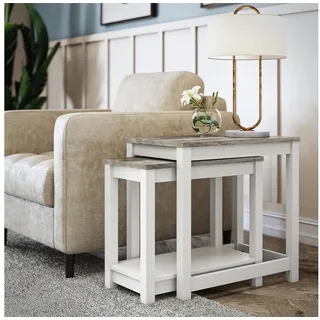 loft24 Satztisch Chapel Hill - Wohnzimmertisch Couchtisch Sofatisch Beistelltisch (Set, 2-St), Beistelltisch, Wohnzimmertisch aus MDF im Landhausstil braun|weiß